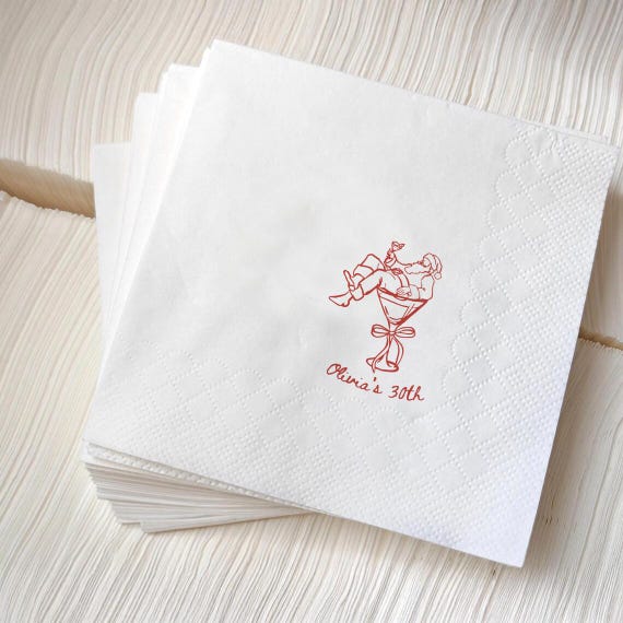 Personalized Santa Martini Napkins, Christmas Holiday Party