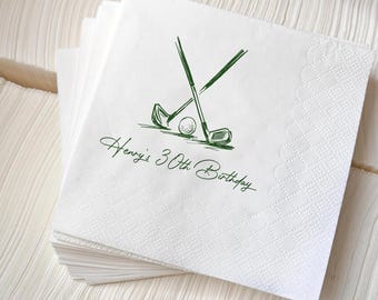 Personalized Golf Birthday Napkins, Custom Golf Theme Beverage Napkins, Golfer Birthday Decor