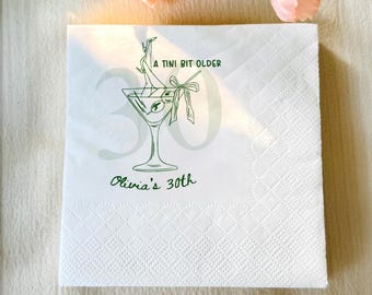 Personalized "A Tini Bit Older" Birthday Napkins: Dirty Martini Party Decor