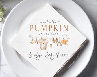 Personalized Pumpkin Baby Shower Napkins: Custom Party Decor