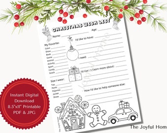 Christmas Wish List Coloring Page for Kids, Downloadable Letter Size 8.5”x11” PDF Activity Sheet, Holiday Gift Ideas for Friends & Family