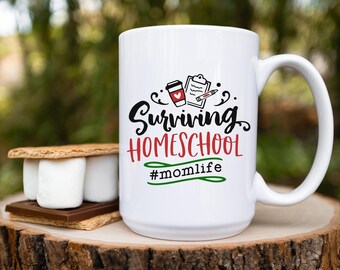 Surviving Homeschool Mom Life Mug, 15oz Ceramic Coffee Cup, Tea for Mom Gift | Home Educator