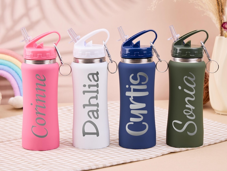 Personalized Kids Water Bottle With Straw, Custom Laser Engraved Name ...