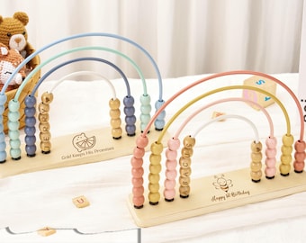 Personalized Rainbow Abacus,Wooden Nursery, Montessori,Baby Toys,Counting Tool,Rainbow Abacus, Custom Abacus,New Baby Gift, Ev&Potique