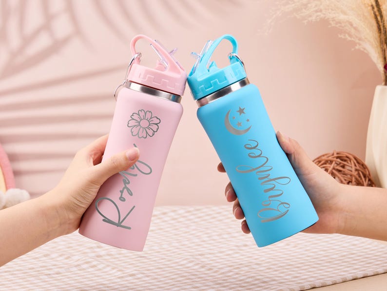 Personalized Kids Water Bottle With Straw, Custom Laser Engraved Name ...