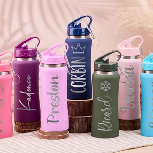 Personalized Kids Water Bottle With Straw, Custom Laser Engraved Name ...