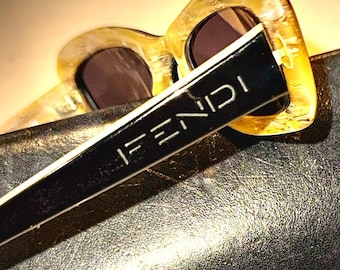 Vintage Fendi Sunglasses “Black Horn” & Fendi Twist Zucca Hard Case