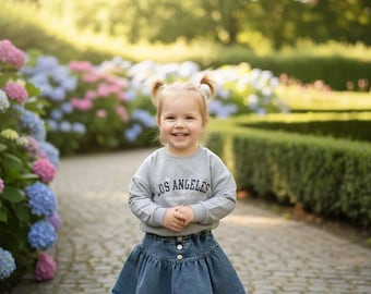 Ensemble sweat-shirt et jupe en jean Los Angeles pour toute petite fille, tenue de printemps 2 pièces