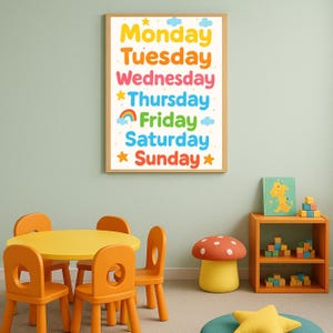 Rainbow Days of the Week Poster – Kids Learning Wall Art, Playroom or Classroom Decor, Homeschool Printable, Nursery Educational Print
