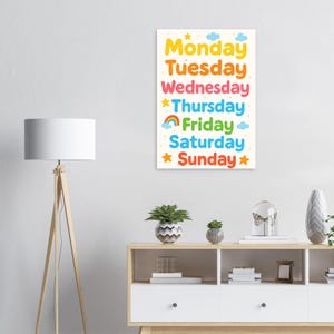 Regenbogen Wochentage Poster - Kinder lernen Wandkunst, Spielzimmer oder Klassenzimmer Dekor, Homeschool druckbar, Kindergarten Lerndruck