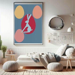 Affiche mignonne de lapin de Pâques | Impression numérique pour chambre d&#39;enfant | Art mural coloré pour chambre de bébé | Décoration des Fêtes de printemps | Téléchargement instantané