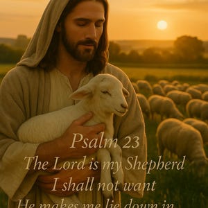 Beautiful Psalm 23 with Jesus and Lamb - Faith-Inspired Printable