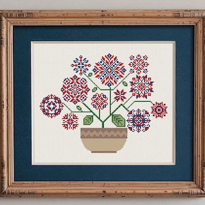 Floral Sampler Cross Stitch Pattern, Cross Stitch Chart, Folk Ornament X Stitch Embroidery, Instant Download PDF