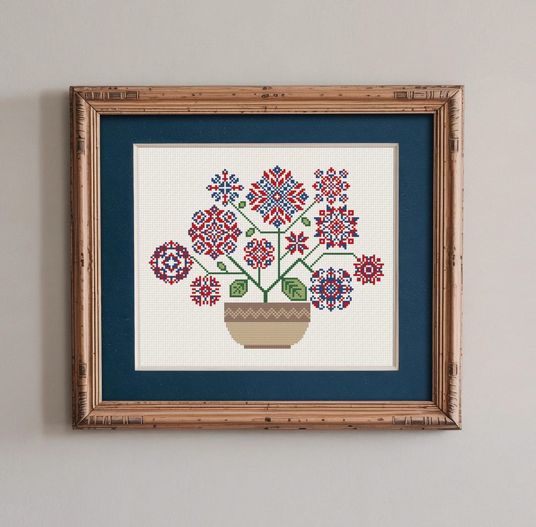 Floral Sampler Cross Stitch Pattern, Cross Stitch Chart, Folk