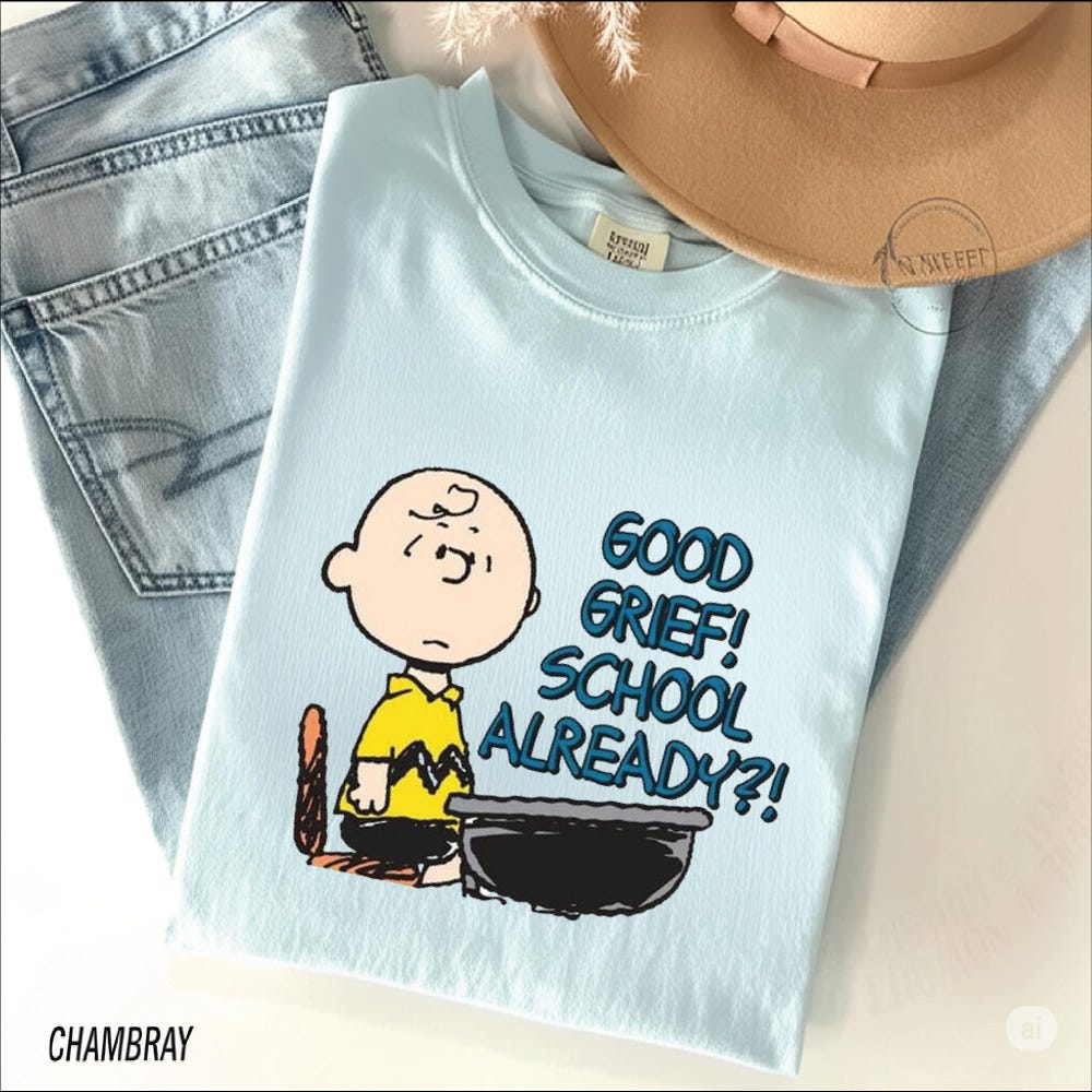 Good Grief School Already T-Shirt With Charlie Brown Graphic, Funny Back To School Shirt, Kids And Teacher Humor Cartoon Tee, Snoopy Shirt Fashion24Hs