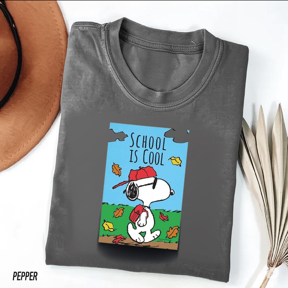 School Is Cool T-Shirt With Snoopy Graphic, Back To School Shirt For Kids And Teachers, Cute Cartoon Fall Leaves Student Tee Fashion24Hs
