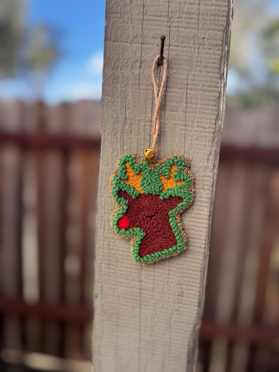 Handmade Punch Needle Reindeer Ornament – Cozy Christmas Tree Decor - Etsy