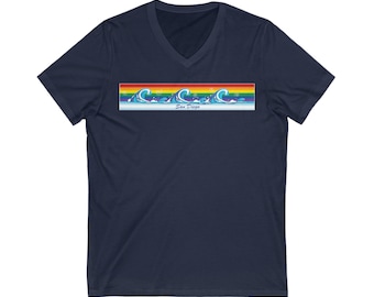 Women's Soccer lovers Wave Tee shirt, colorful, original design,  Rainbow, with waves. Jersey Short Sleeve V-Neck Tee Happy Pride,LGBTQ+