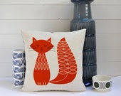 Hand Screen Printed Cat Cushion Cover in Burnt Orange