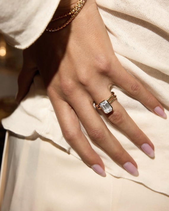 1 Carat Emerald Cut Lab Grown Diamond Ring.