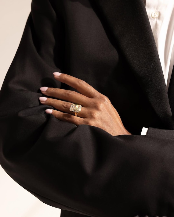 Radiant Cut Lab Grown Diamond Signet Ring, 14K Gold