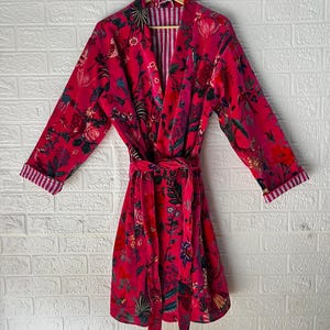 Velvet Jungle Print Kimono Robe: Handmade Velvet Cotton Blend Nightwear