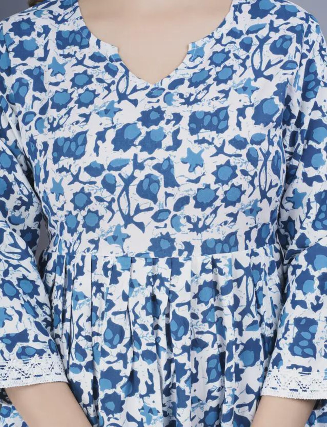 Women’s Indigo Cotton Short Kurti | Hand Block Inspired Printed Casual Ethnic Top main image 1
