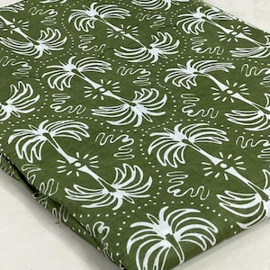 Indian Green Hand Block Print Soft Fabric, Cotton Voile Fabric For Dress Making, Flower Print Fabric Upholstery Cotton Fabric By the Yard,