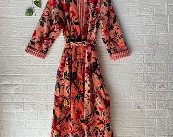 Velvet Jungle Print Kimono Robe: Handmade Velvet Cotton Blend Nightwear