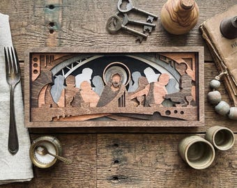 Layered Wood Last Supper Wall Art – Hand-Stained Religious Gift – Farmhouse Christian Home Decor - Homeware
