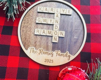 Custom Family Crossword Wood Ornament • Personalized Christmas Gift