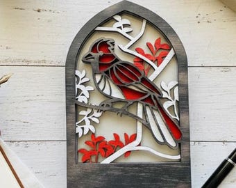 Layered Cardinal Wall Art: Rustic Winter Bird Decor