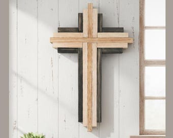 Handmade Layered Wooden Cross - Farmhouse Wall Decor - Christian Homeware