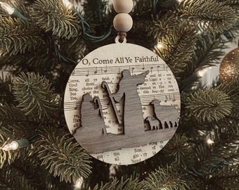 O Come All Ye Faithful Ornament: Nativity Scene, Hymn Sheet Music