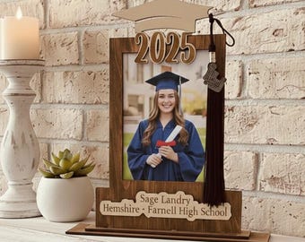 Custom Graduation Photo Frame: Rustic Wood, Personalized Senior Gift, Any Year, Homeware