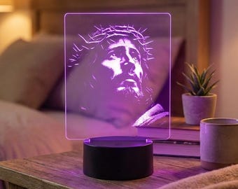 LED Engraved Christian Night Light, Jesus Acrylic Portrait, Christian Home Decor Homeware