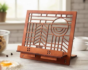 Geometric Maple Recipe Book Stand | American Walnut Finish Kitchen Decor Homeware