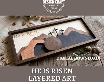He Is Risen Layered Art | 6-Layer Easter Mountain Scene (Digital Download)