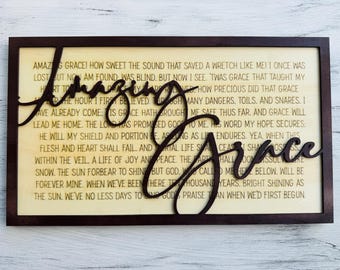 Layered Wood Hymn Lyric Sign • Christian Home Decor, Religious Gift