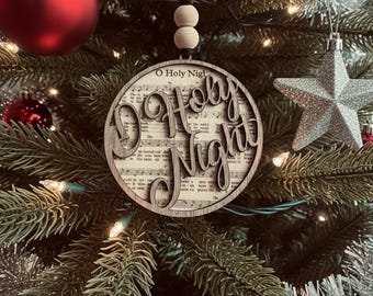 O Holy Night Ornament: Layered Wood Hymn Sheet Music, Christian Gift
