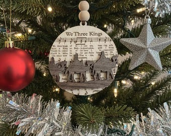 We Three Kings Ornament: Layered Wood Hymn Sheet Christian Decor