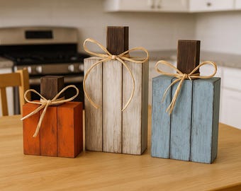 Rustic Farmhouse Wooden Pumpkin Trio: Distressed Fall Decor