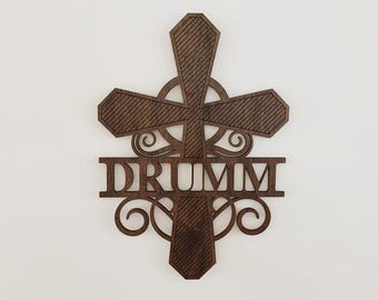 Personalized Family Name Split Cross: Farmhouse Wood Wall Art