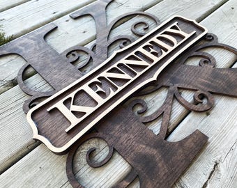 Custom Farmhouse Family Name Sign: Layered Birch Wood Monogram