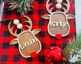 Custom Reindeer Ornament • Personalized Wood Christmas Ornament