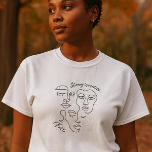 Abstract Face Art T-Shirt – Strong Creative Free Line Drawing Shirt – Minimalist Graphic Tee for Women
