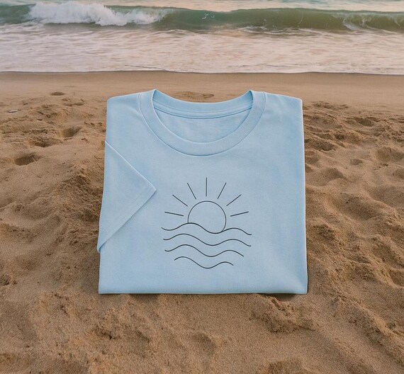 Sun and Waves Shirt – Minimalist Beach T-Shirt, Ocean Line Art Tee, Aesthetic Summer Shirt, Coastal Graphic Tee, Surf Style Top