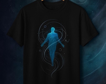 Quantum Art – Cosmic Energy Figure Tee | Gift for Her & Him | Quantum Aesthetic, Quantum Mechanics, Quantum Entanglement, Cyberpunk Shirt