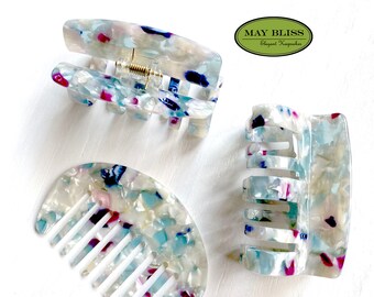 Tortoise Acetate Hair Claw Clip and Comb Set