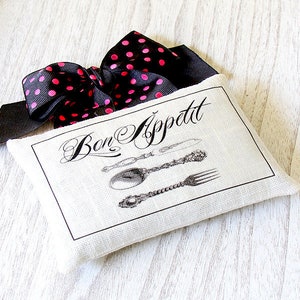Linen Sachet- Bon Apetit. Hanging Sachet, Lavender Sachet